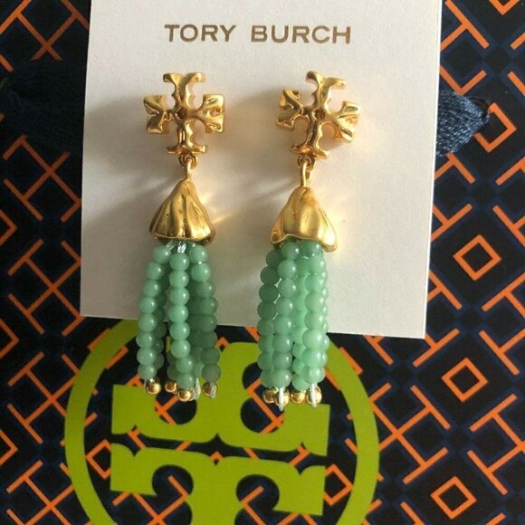 AUTH Tory Burch ROXANNE SMALL TASSEL EARRING SWIRLED MINT - Picture 6 of 11